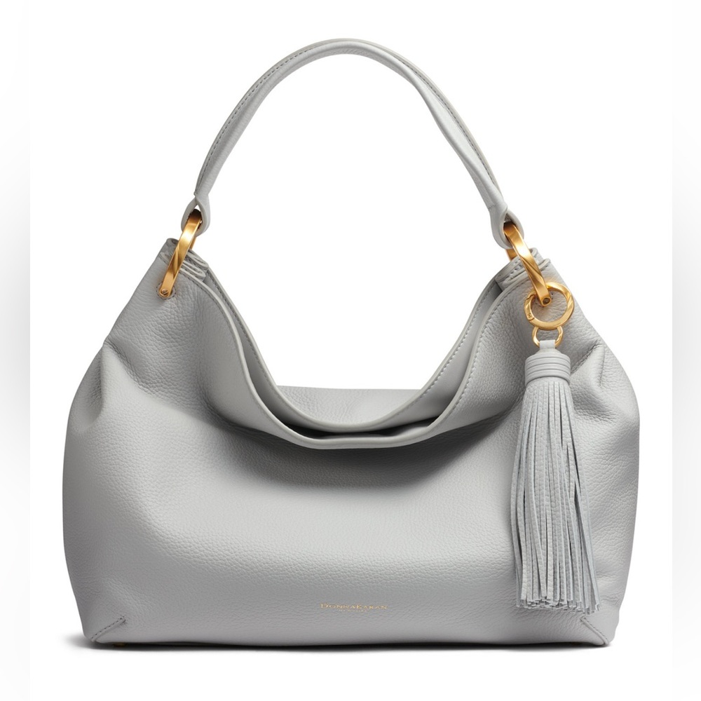 Donna Karan Light Gray Hobo Bag with Tassel